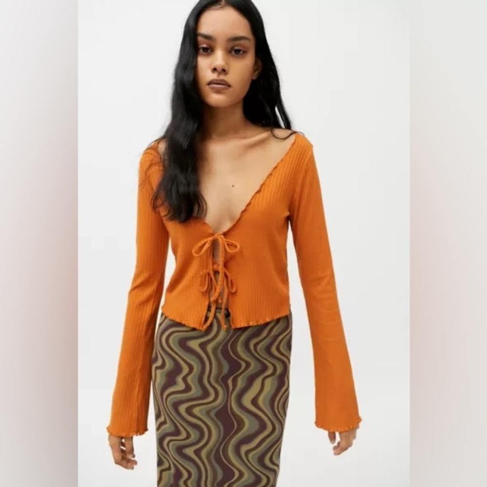 UO Leila Ribbed Tie-Front Top